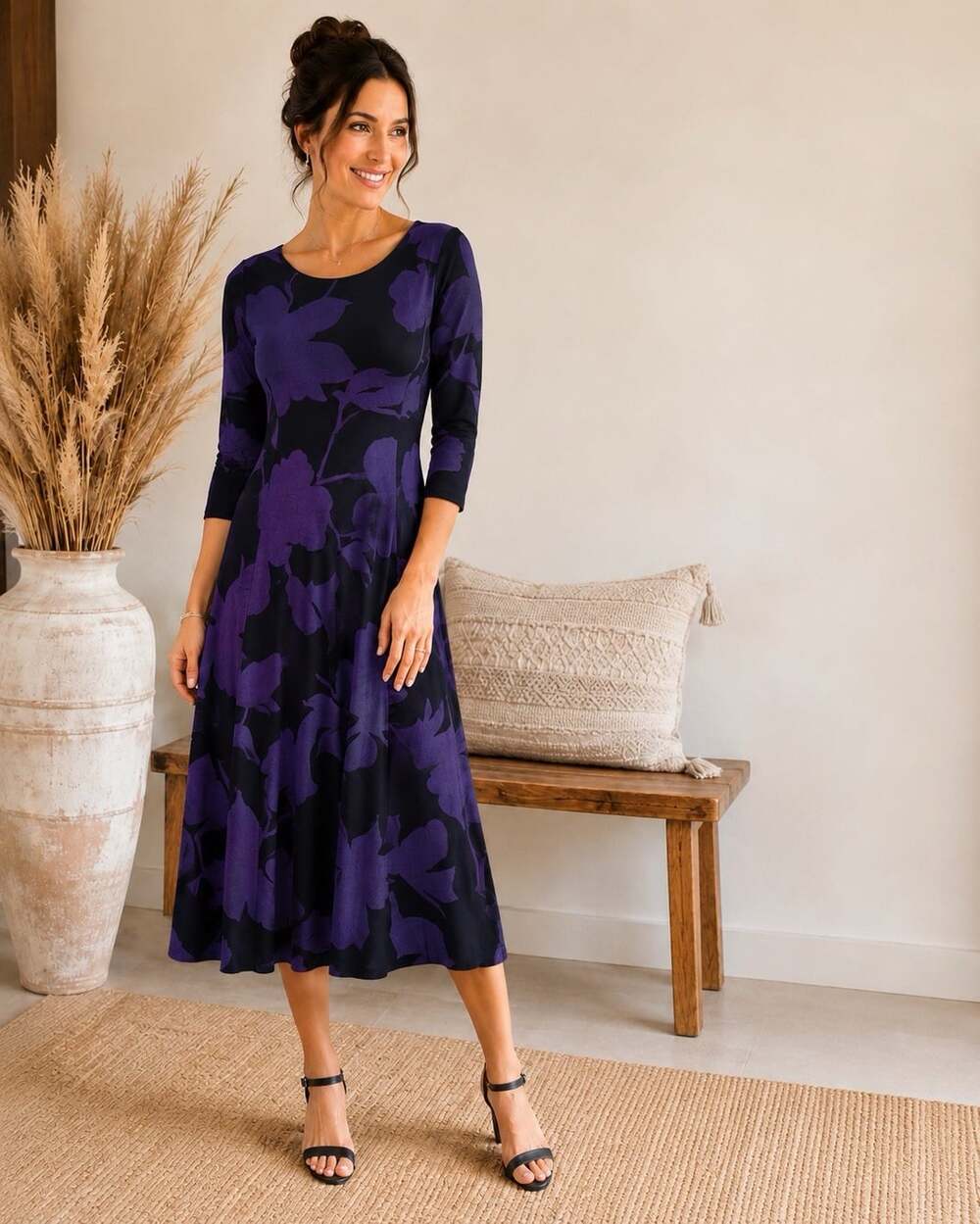 Chico's | Dresses | Nwt Chicos Travelers 34 Sleeve Midi Dress M Purple Originally 29 Stretchy